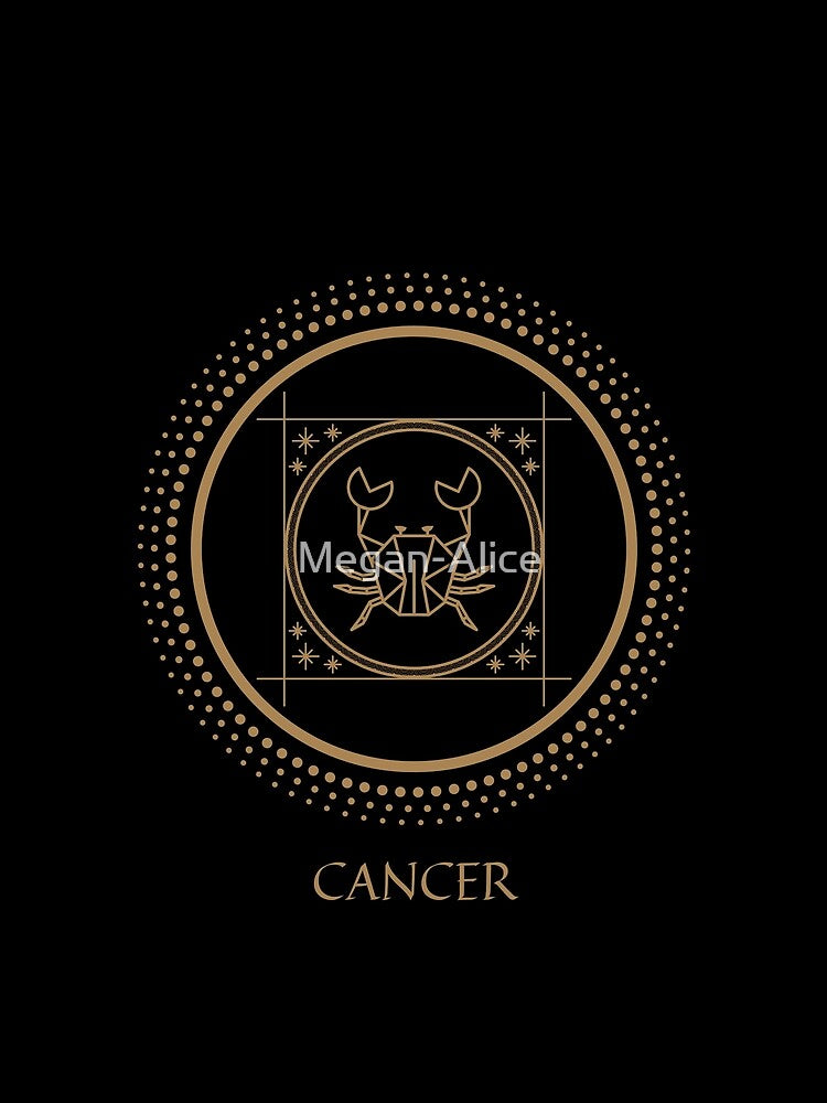 Cancer Zodiac Symbol Black and Gold Art Print by Megan-Alice