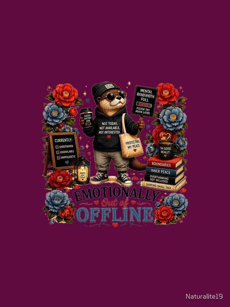 Emotionally Out of Offline – Introvert Otter Humor Illustration by Naturalite19