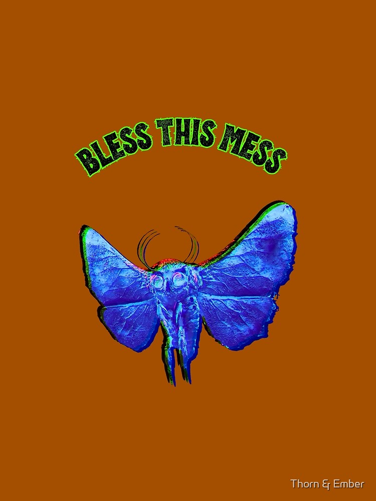 BLESS THIS MESS" Mothman Cryptid Art | Dark Humor Ironic Monster T-Shirt by Thorn & Ember