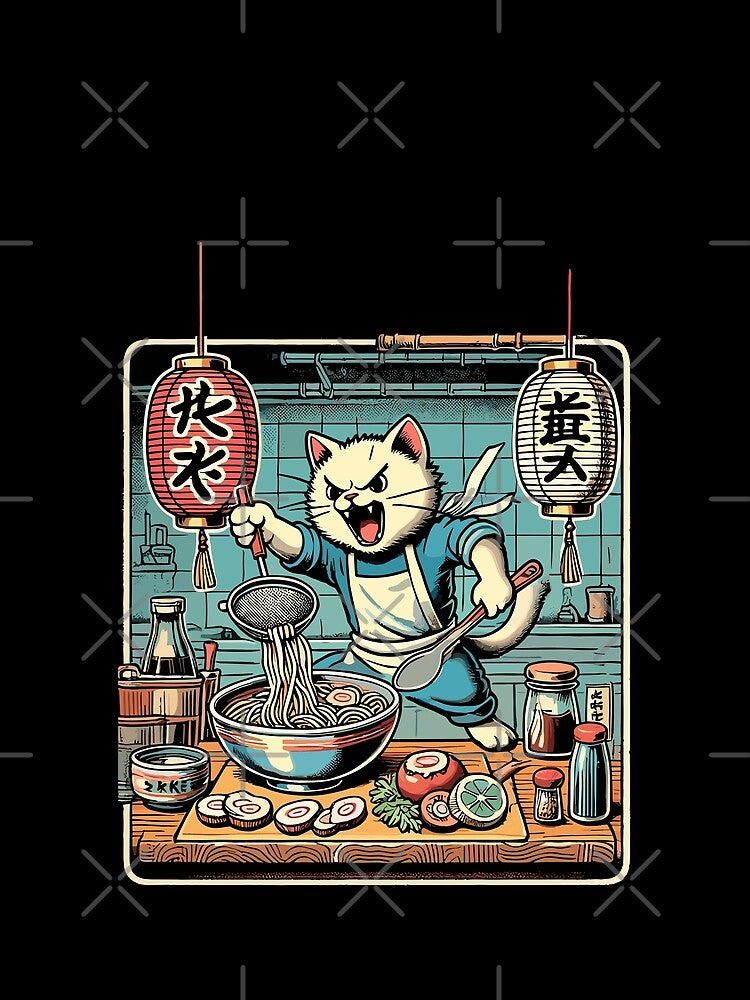 Ramen Noodles Cat Kawaii Retro Ukiyo-e by LuminOrb