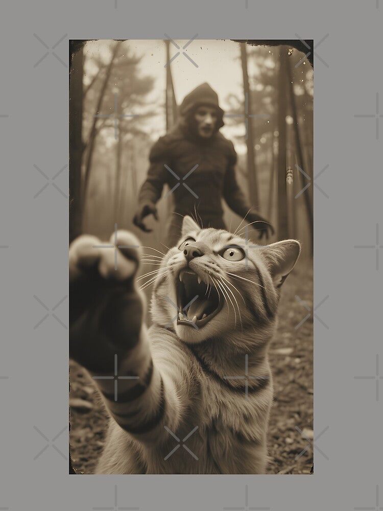Terrified Cat Selfie with Cryptid – Vintage Paranormal Photo Tee by JonHale