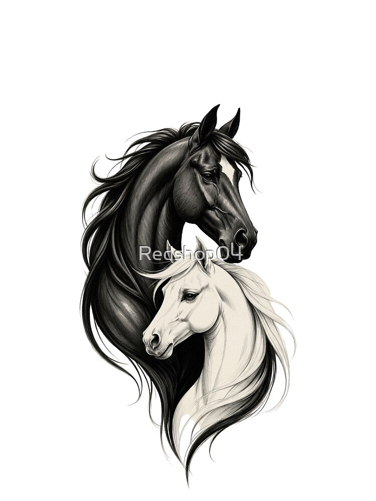 Black and White Horses – Yin Yang Equine Art | Elegant Horse Illustration by Redshop04