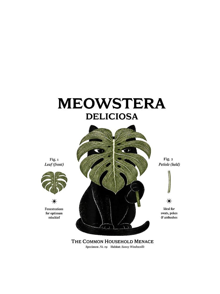 Meowstera Deliciosa Vintage Botanical Black Cat Monstera Plant Mom Funny Art by NgumohaLanke