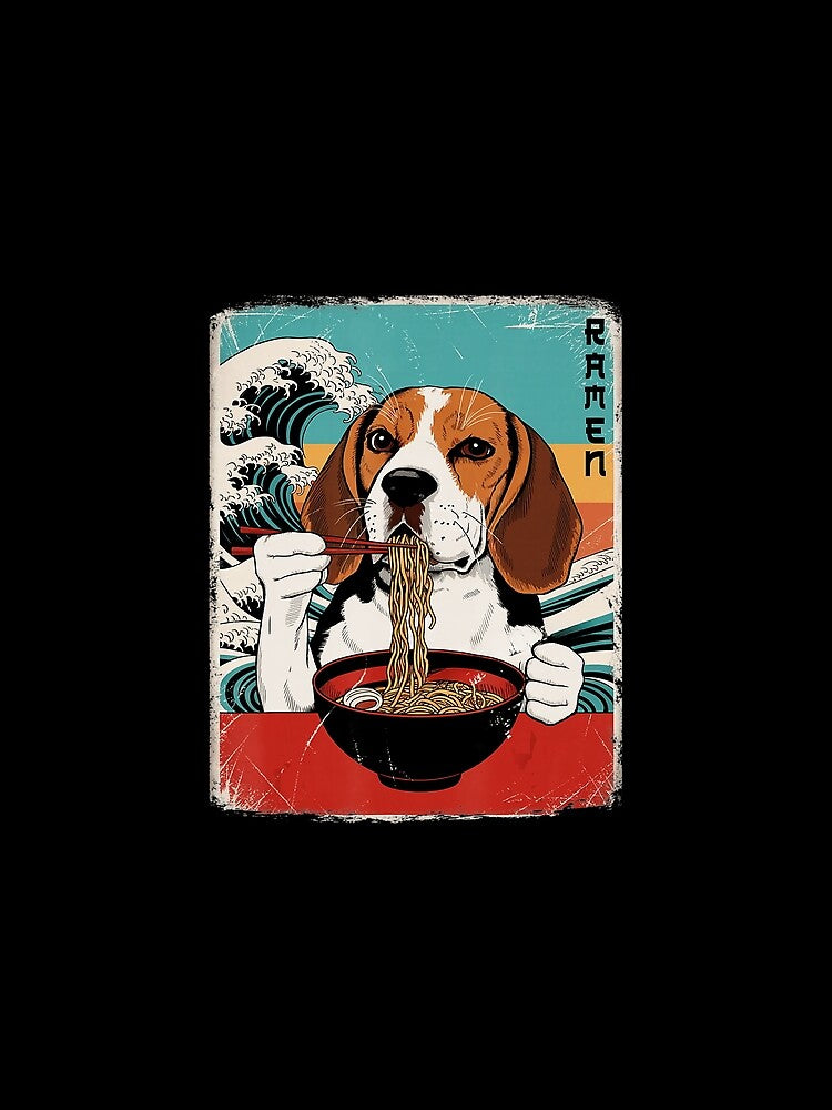 Ramen Beagle Japanese Wave Noodle Illustration by titanlevi