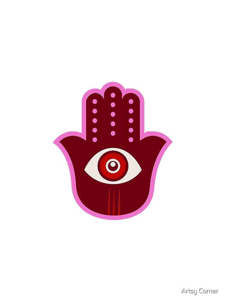 Pink & Red Hamsa Hand with Evil Eye — Bold Spiritual Protection Symbol Art by Artsy Corner
