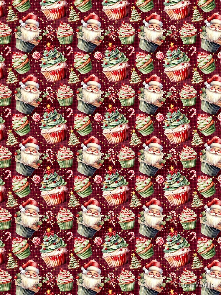 Vintage Christmas Cupcake and Santa Claus Pattern by LouieVanille
