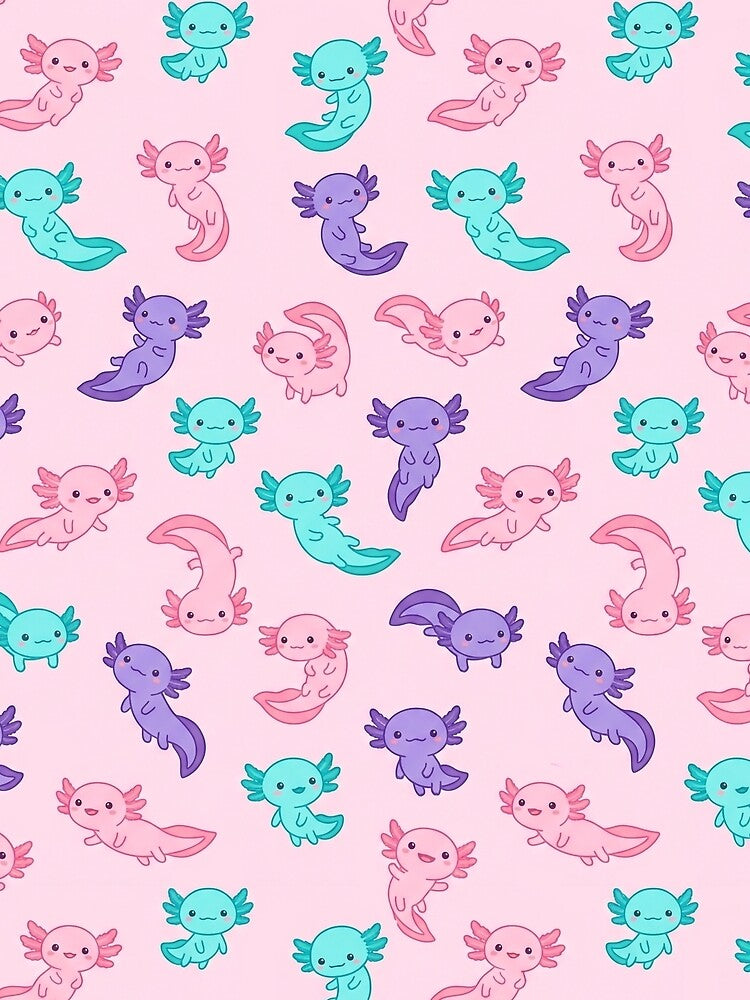 Cute Pastel Axolotl Repeating Pattern Pink Purple Blue Seamless Aesthetic by Vanilla-Girl