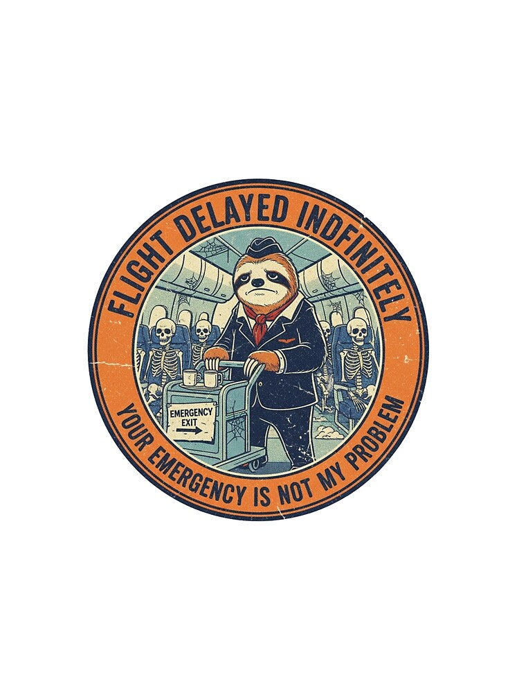 Funny Sloth Flight Attendant – Delayed Indefinitely Travel Humor 90s Vintage Graphic by FakeJoo