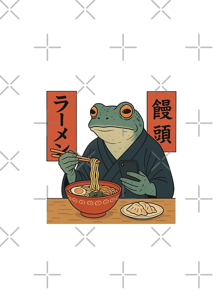 Smartphone is soul Noodles are life Funny Frog - Japanese Ukiyo-e Aesthetic Toad by Jaanussar