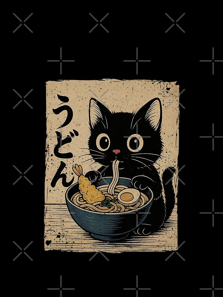 Black Cat Udon Ramen Traditional Japanese Retro Noodle Art by Damcoc