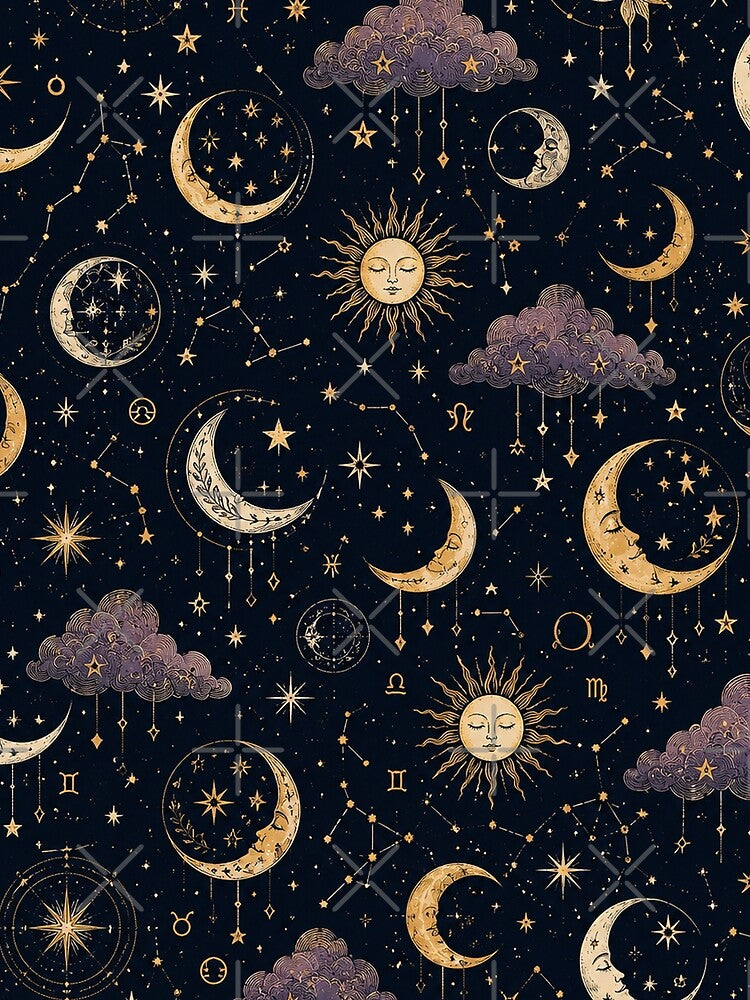 Celestial Moon & Stars Astrology Seamless Pattern by RJACreative
