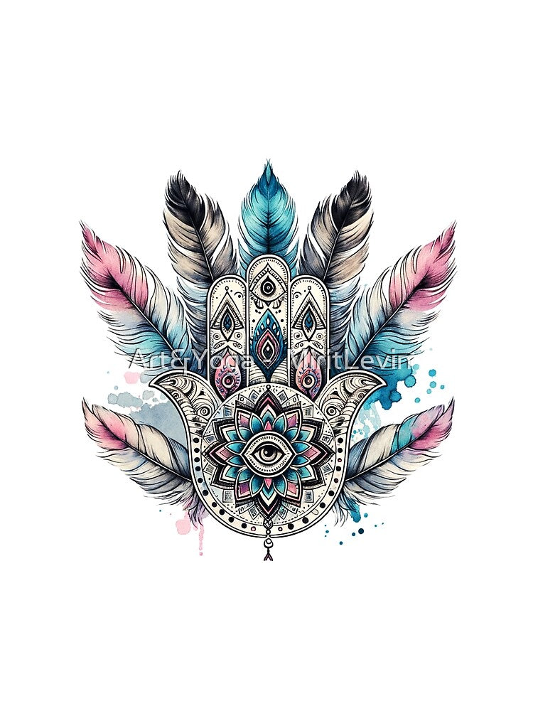 Sacred Hamsa with Lotus Eye and Feathers evil eye Hamsa by Art&Yoga -  MiritLevin