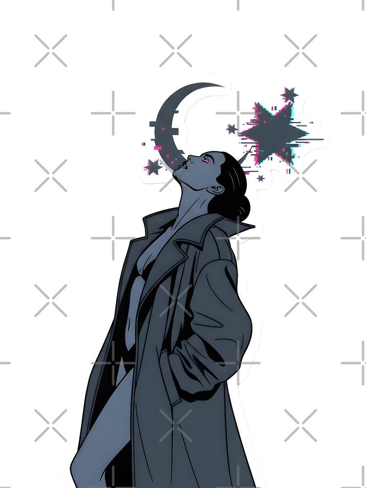 Gothic Cyberpunk Silhouette Star Gazer Neo-Noir Y2K Aesthetic Midnight Blue by StickyGuys