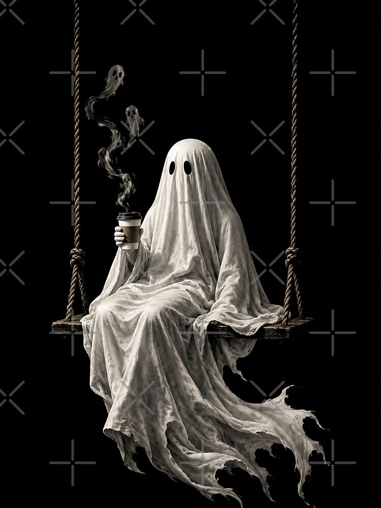 Ghost on a Swing Drinking Coffee Spooky Coffee Lover by will freed18