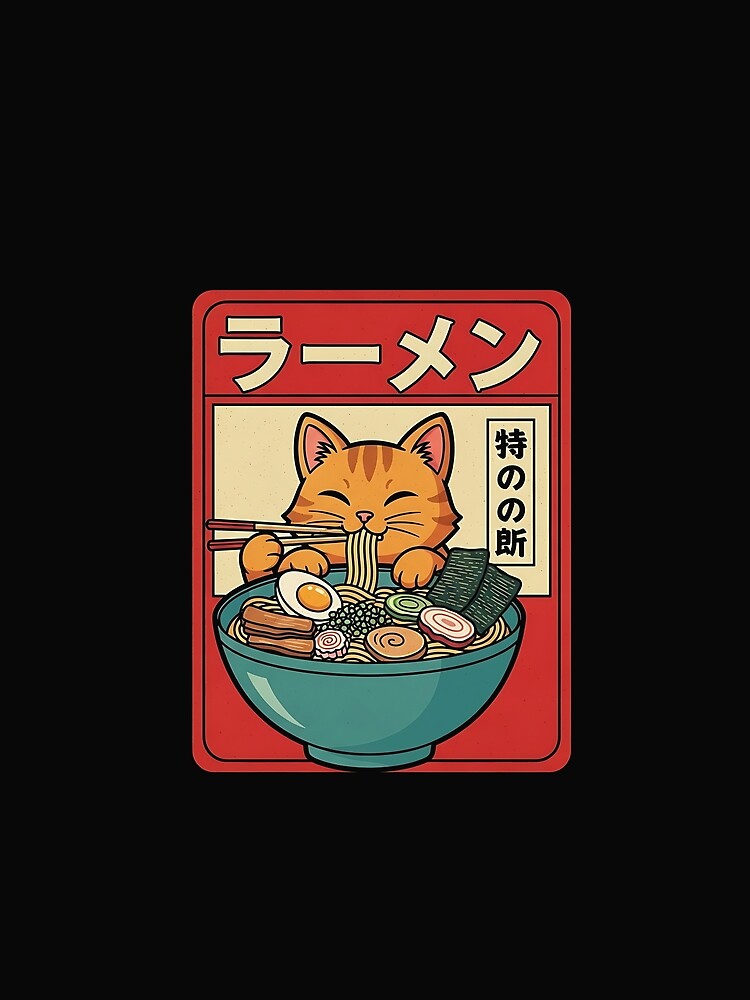 Cat Ramen Funny Japanese Vintage Graphic Tee Kawaii Anime by cawtoon