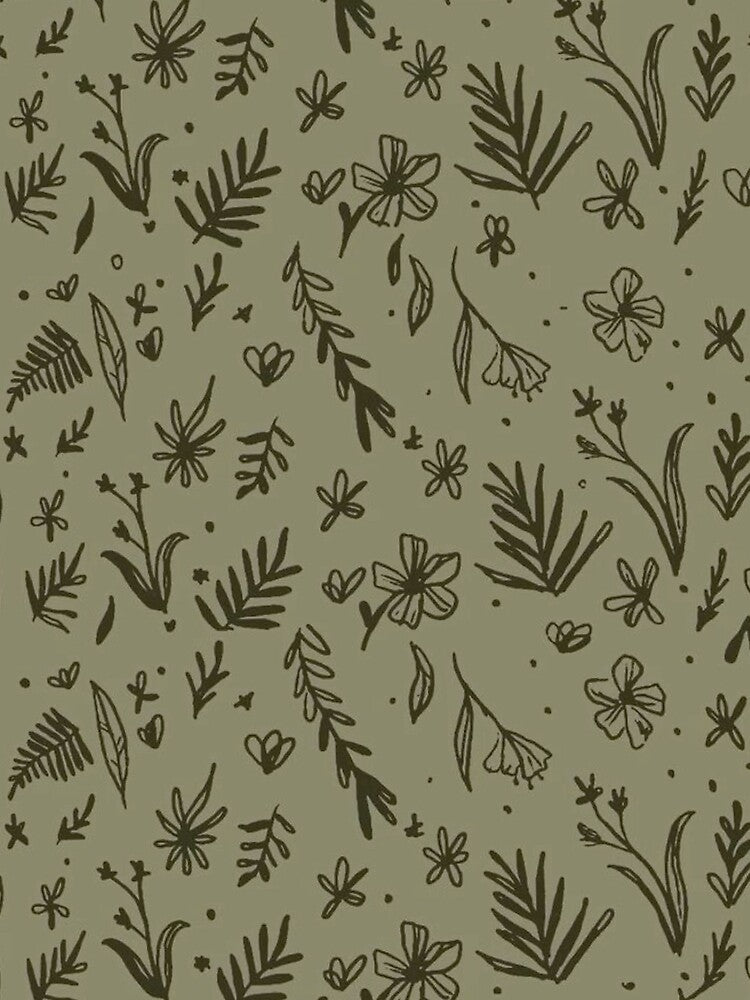Muted Olive Green Botanical Line Art Minimalist Wildflower Pattern by LYAN-STORE