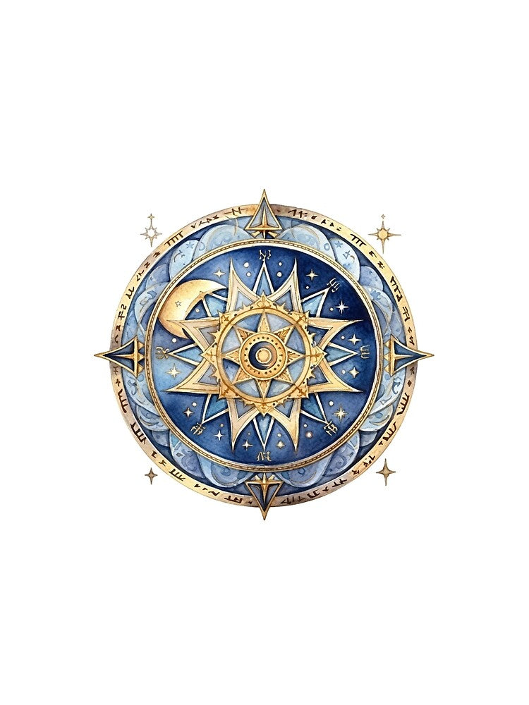 Astrolabe: Watercolor Star Compass & Moon Phases by 63Hotpeppers