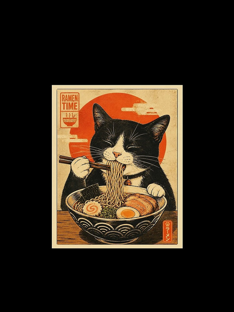 Happy Ramen Cat in Vintage Japanese Style by eliramaison