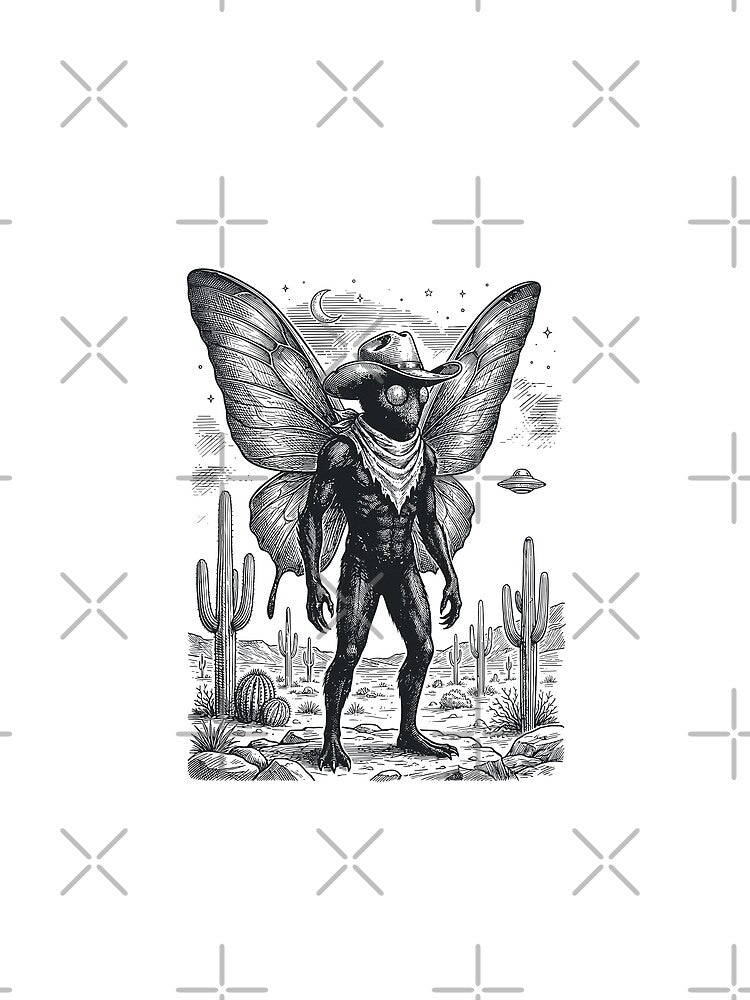 Mothman Cowboy Vintage Engraving Desert Surrealism by Krasnovaovaova
