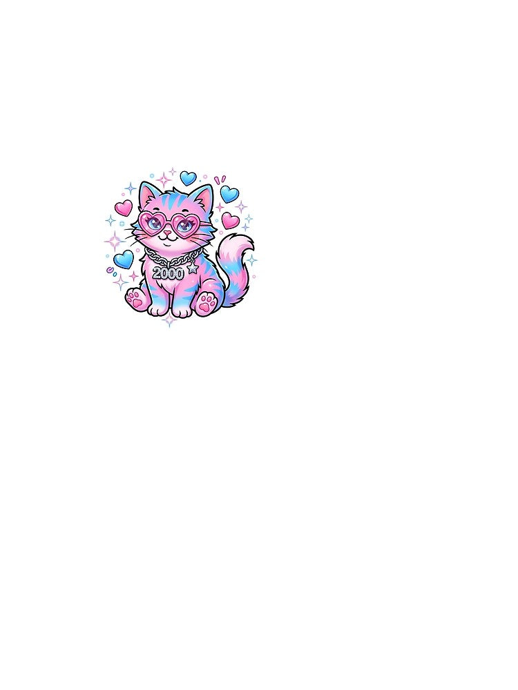 Y2K Aesthetic Pink Kawaii Cat - Cute 2000s Heart Sunglasses Kitten by PictoVibe