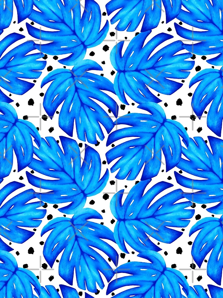 Monstera Deliciosa Leaf Polka Dot Pattern - Blue by Kraina