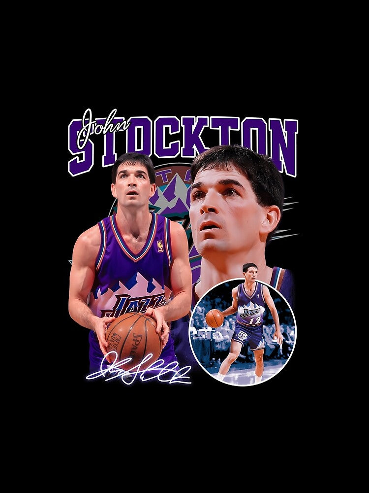 John Stockton Legend Basketball Signature Vintage Retro 80s 90s Bootleg Rap Style by Zouhairm
