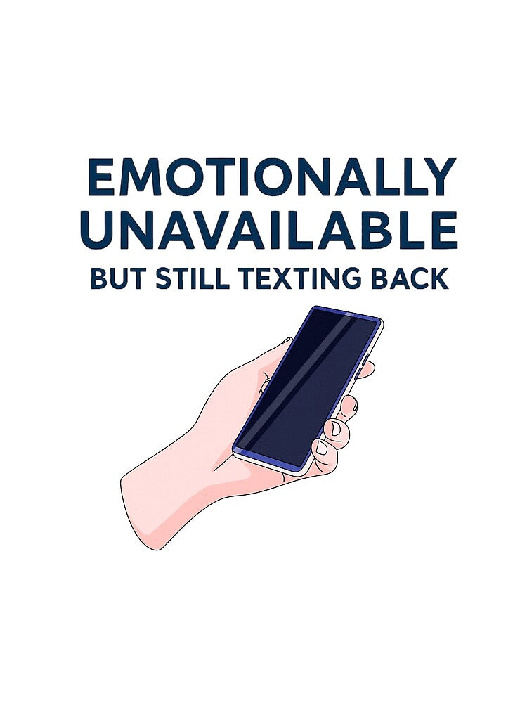 Relationship Humor Shirt – Emotionally Unavailable but Still Texting Back v2 by PeterskyDesign