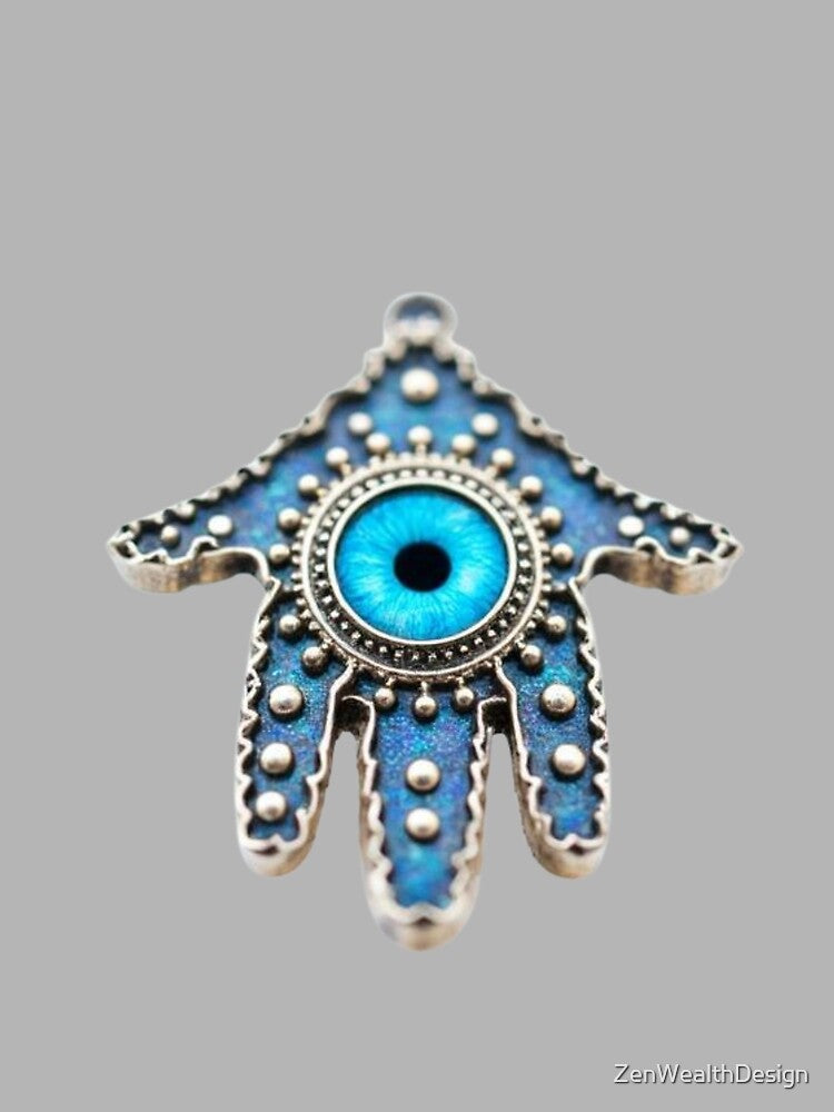 Platinum Blue Evil Eye Hamsa Celestial Protection Art by ZenWealthDesign
