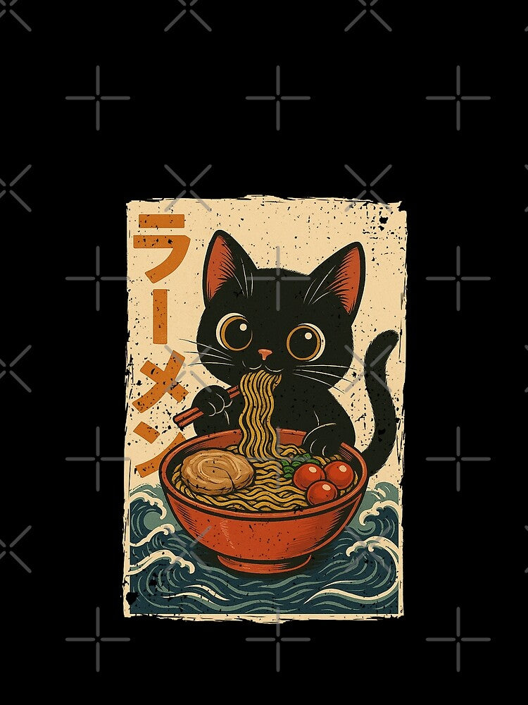 Black Cat Ramen Japanese Retro Vintage Wave Noodle Style by Damcoc