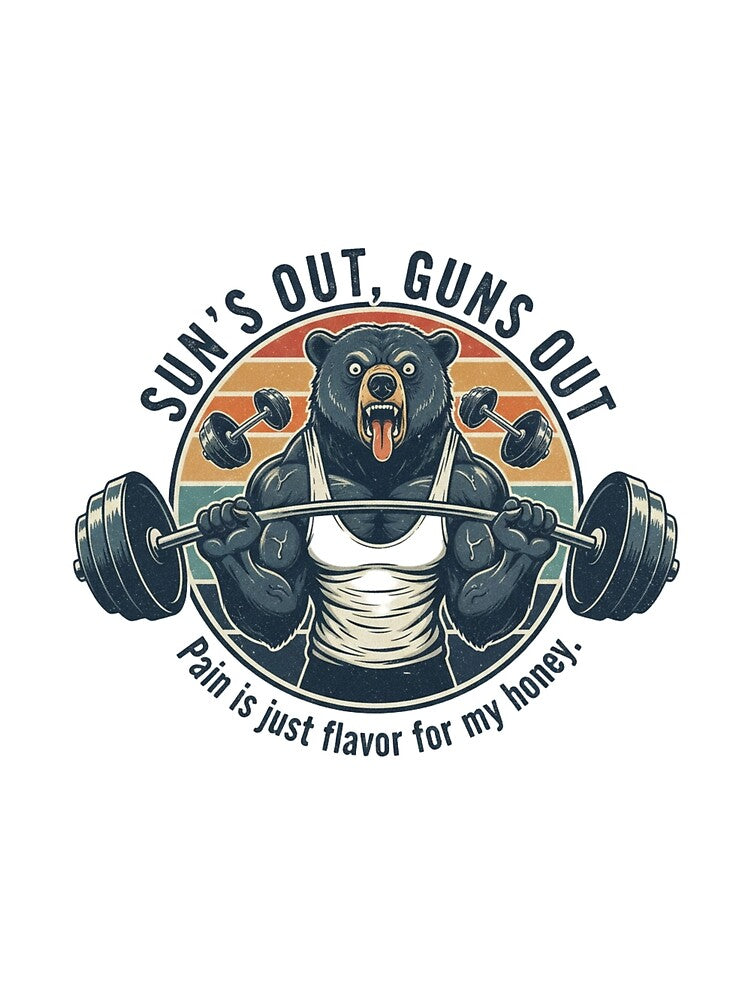 Funny Gym Bear Bodybuilding – Sun's Out Guns Out Retro 90s Vintage Art by FakeJoo