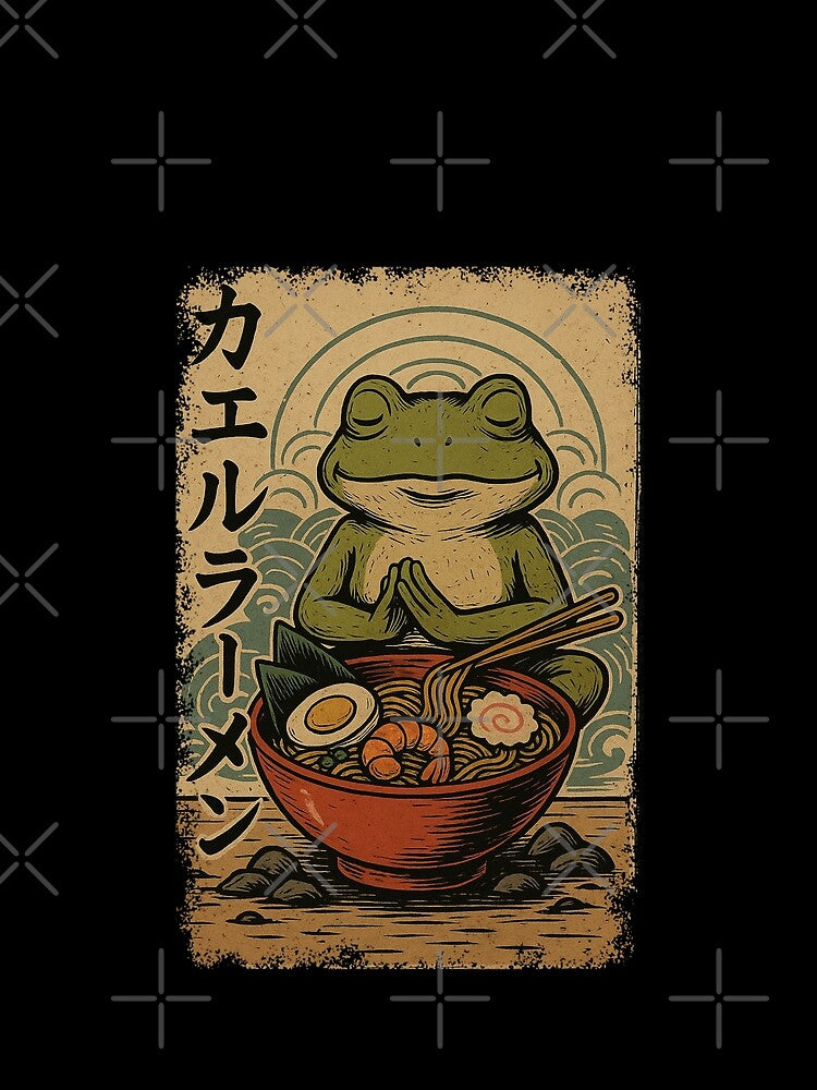Frog Ramen Zen Meditation Classic Japan Vintage Art Graphic by Damcoc