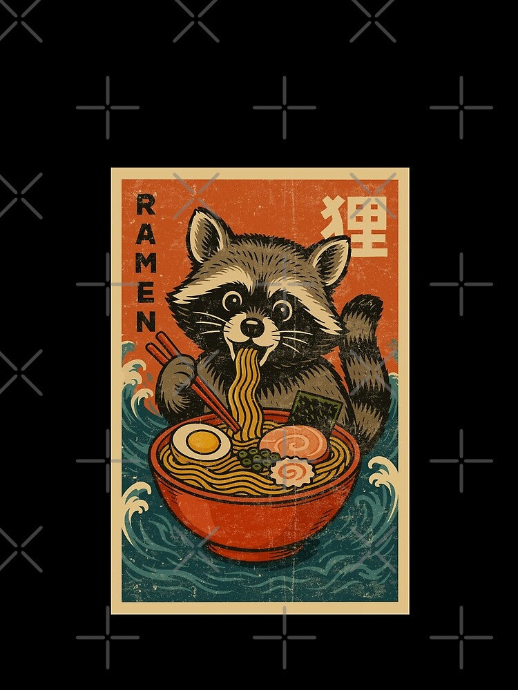 Happy Kawaii Raccoon Ramen Noodles – Cute Japanese Retro Vintage Style by Damcoc