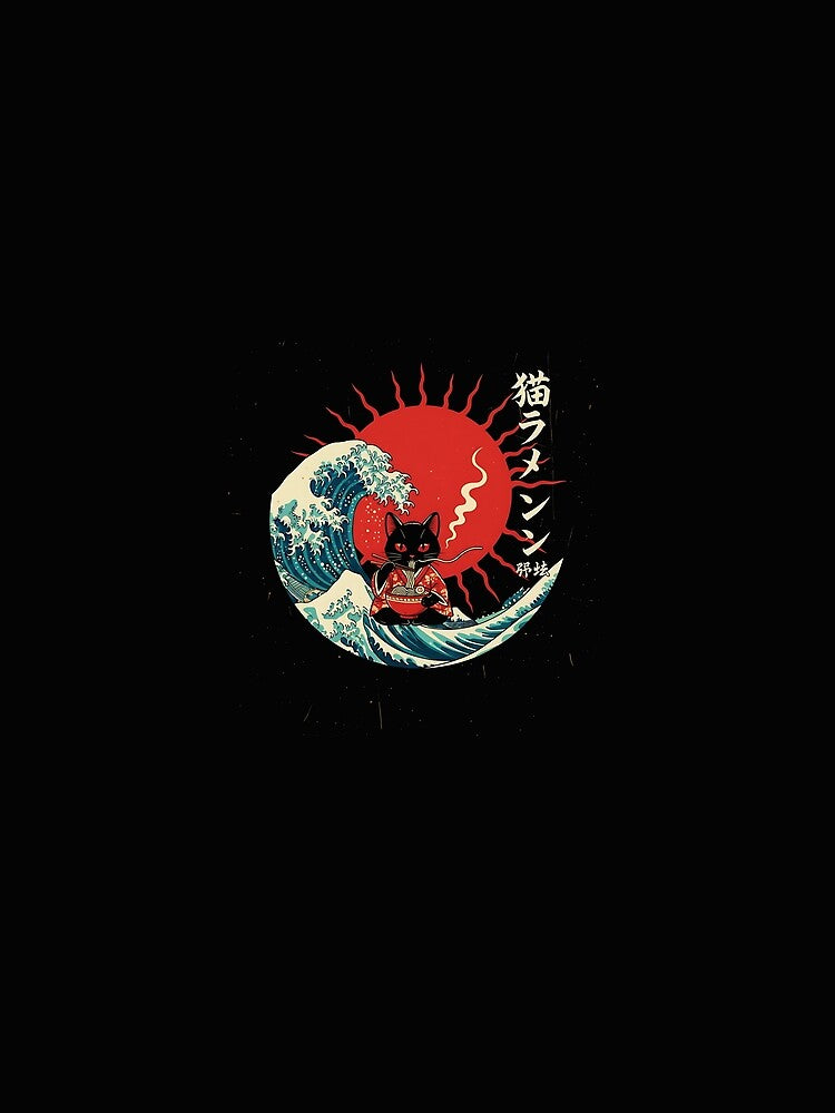 Japanese Cat Ramen Wave Sun Retro Ukiyo-E Art Women Men Kid by merlinnears