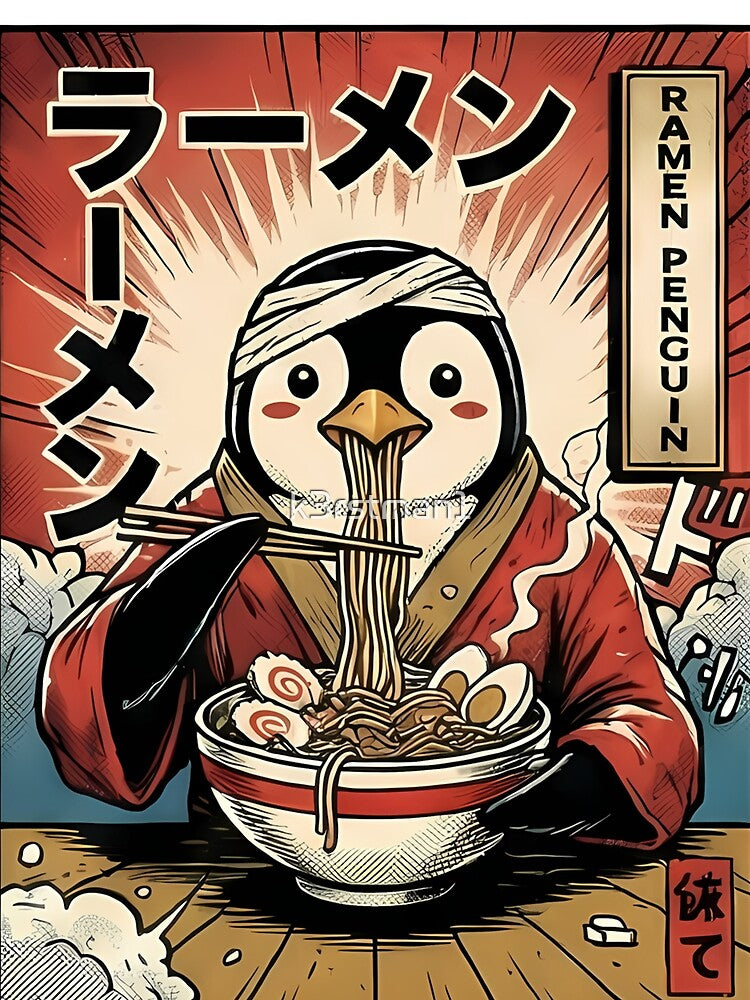Ramen Penguin Japanese Popart Eater Design by k3rstman1