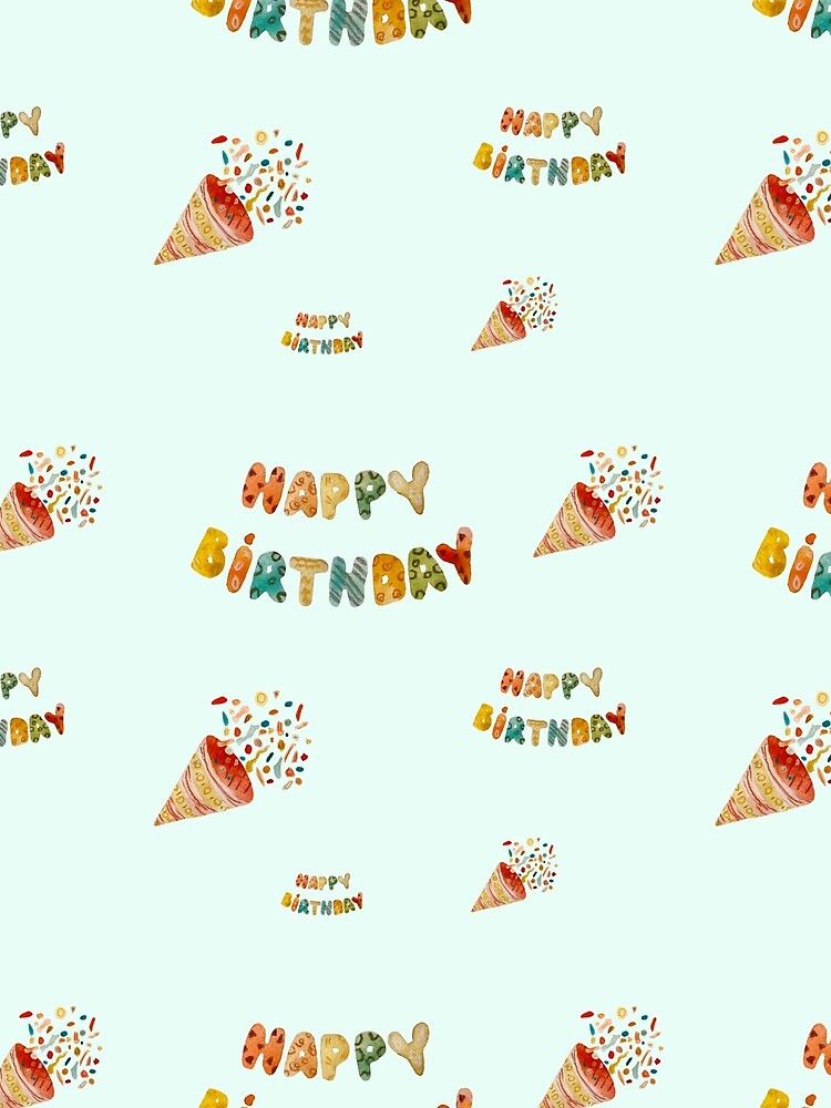 Happy birthday cute colorful pattern a watercolor mint by Yana Mustafina | Boho Soulful Designs