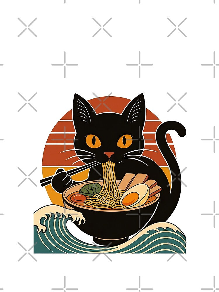 Ramen Cat Retro Japanese Noodle Art by ArtfulWeave
