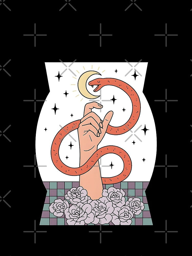 Mystical Celestial Snake and Hand Aesthetic Moon and Stars Serpent Art by DrawHandArt