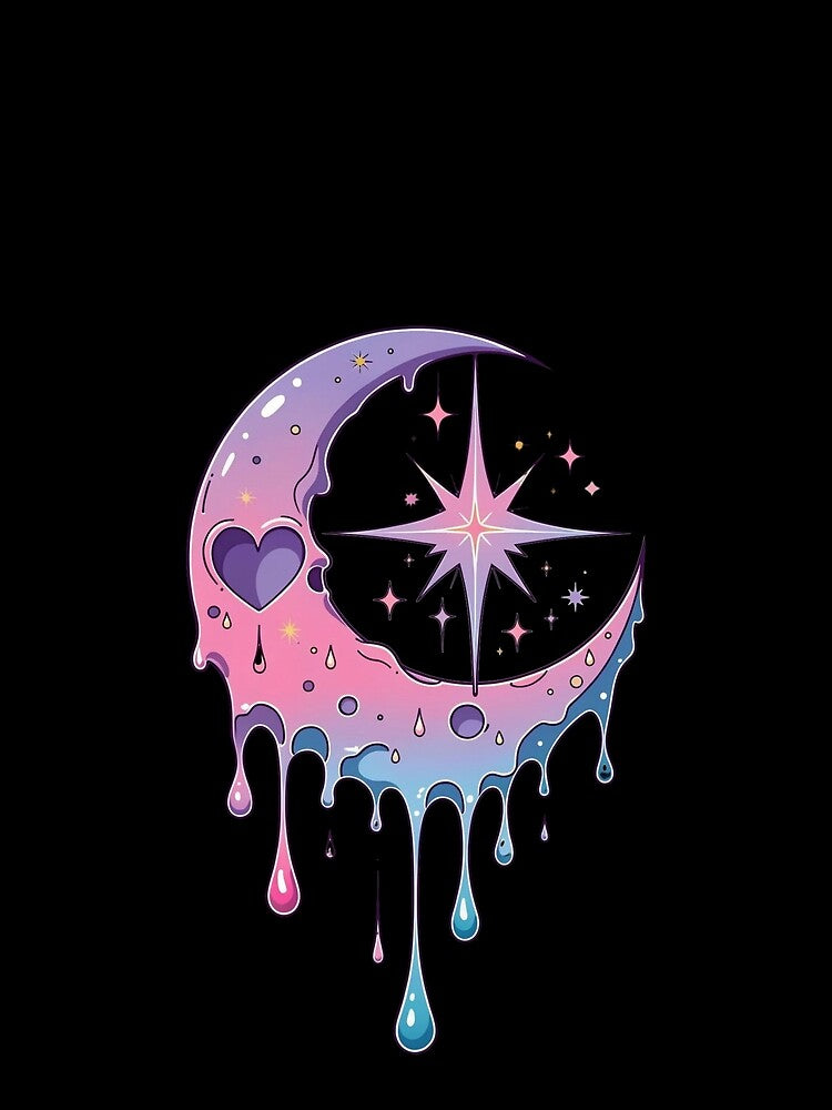 Pastel Dripping Moon Cute Cosmic Kawaii Aesthetic Art by HeyChickasClubX
