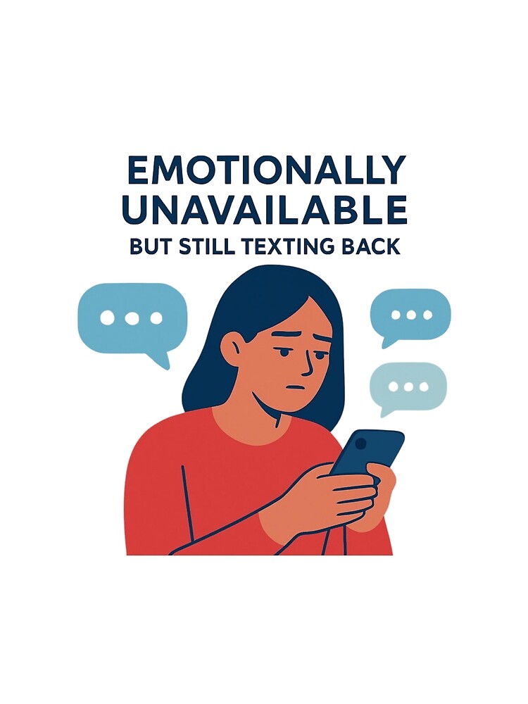 Relationship Humor Shirt – Emotionally Unavailable but Still Texting Back by PeterskyDesign