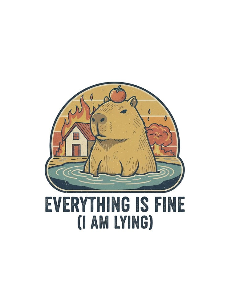 Everything Is Fine Capybara – Funny Ironic Disaster 90s Vintage Graphic by FakeJoo
