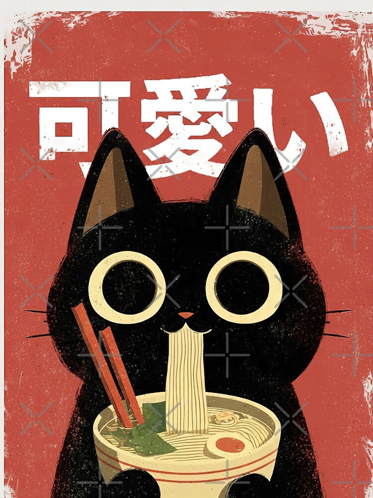 Midnight Noodle Craving Kawaii Black Cat Ramen by purplestake