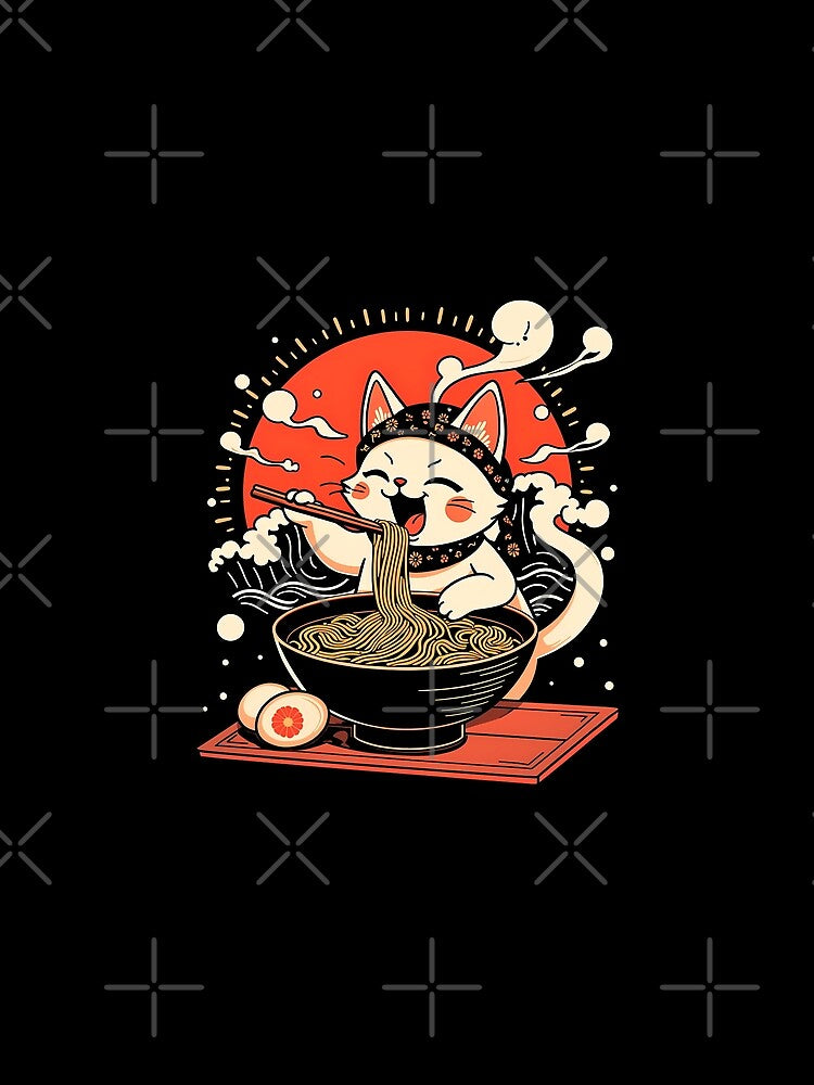 Kawaii Cat Slurping Ramen – Vintage Japanese Noodle Lover Design by DesignDoodleArt