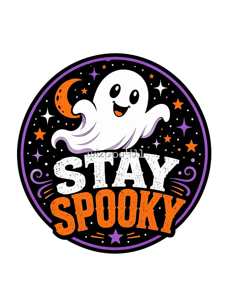 Stay Spooky Cute Ghost Halloween Badge Vector by wizooo411