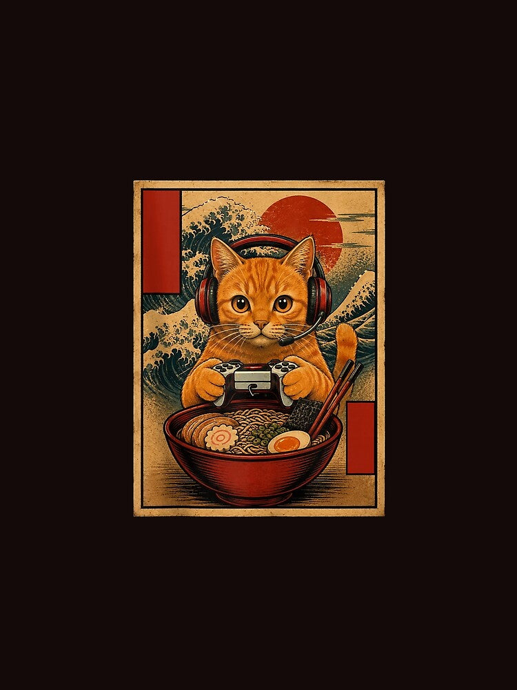 Gaming Cat Ramen Japanese Wave Retro Gamer Noodle Bowl Vintage Design by mari-kayden