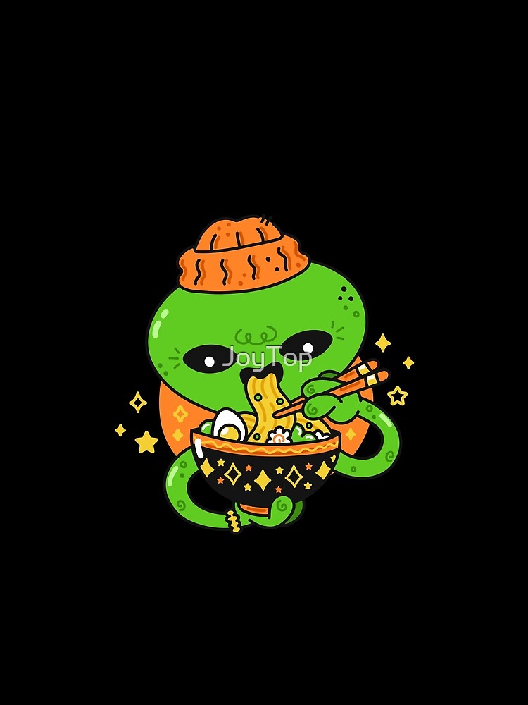 Alien Eating Ramen - Cute Cartoon Kawaii Noodle Bowl by JoyTop