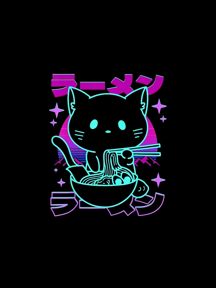 Ramen Cat Neon Kawaii Japanese Noodle Aesthetic by titanlevi