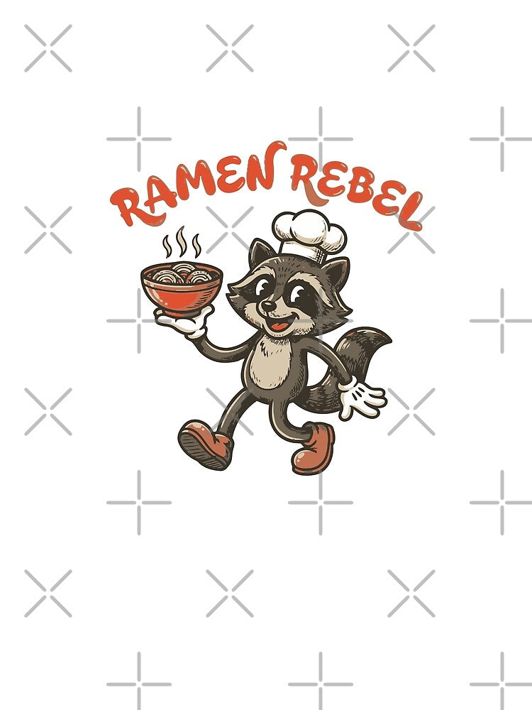 Raccoon Ramen Rebel - Retro 70s Mascot Art by Mdozet