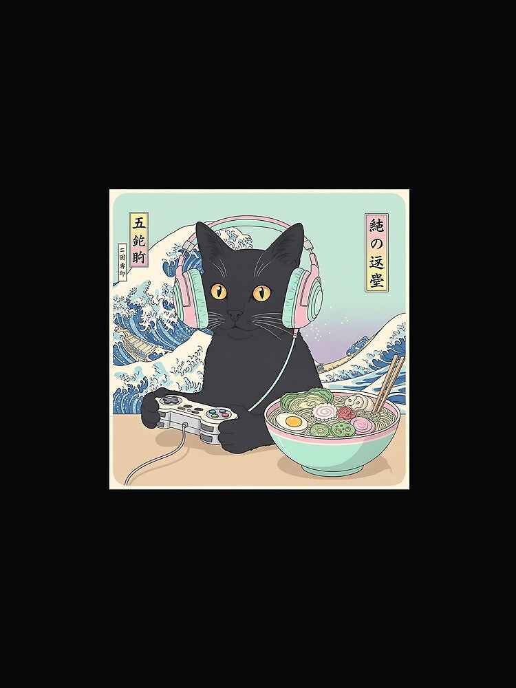 Kawaii Gamer Cat Funny Retro Japanese Cat Ramen Gaming by cawtoon