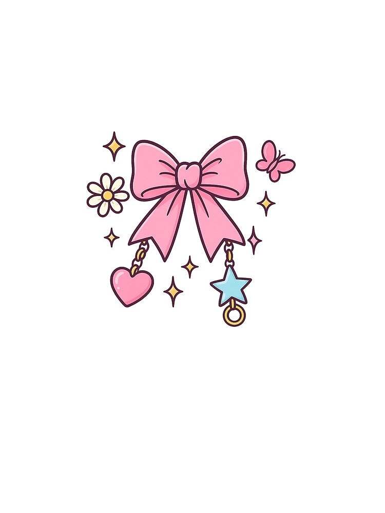 Y2K Pink Bow with Heart & Star – Girly Aesthetic Illustration by AmeliaKrysiak