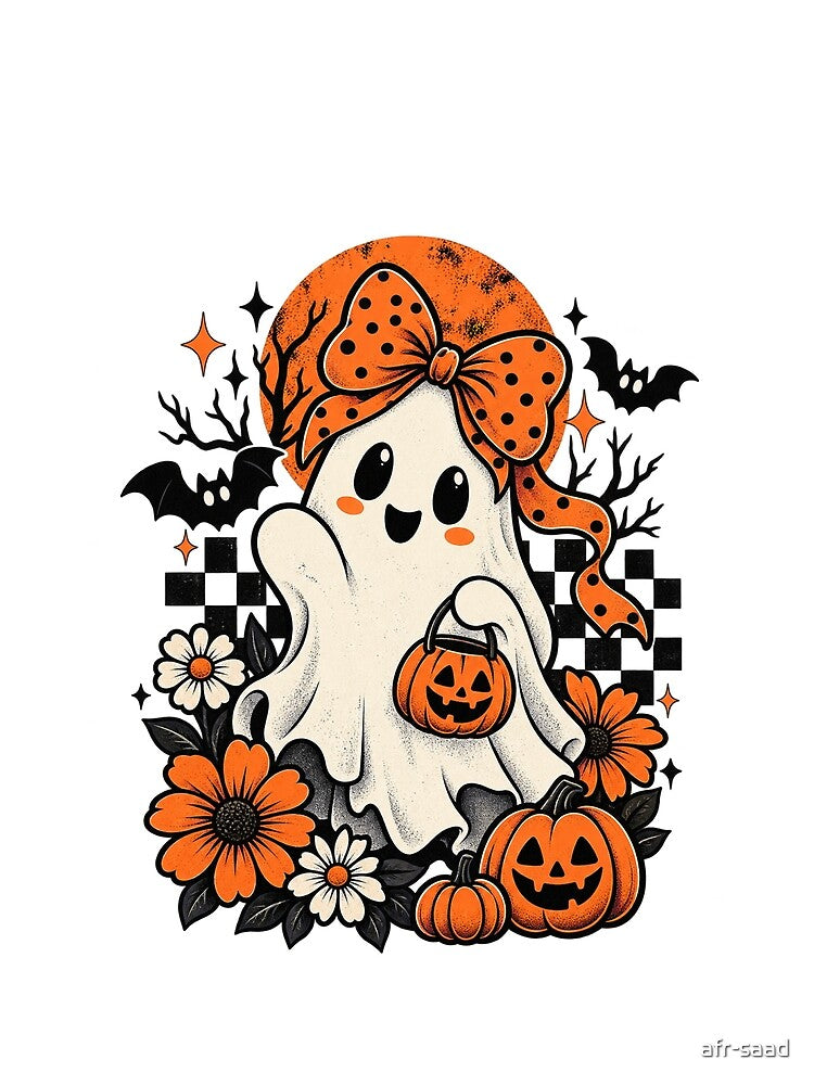 Cute Halloween Ghost with Pumpkin Bow by afr-saad